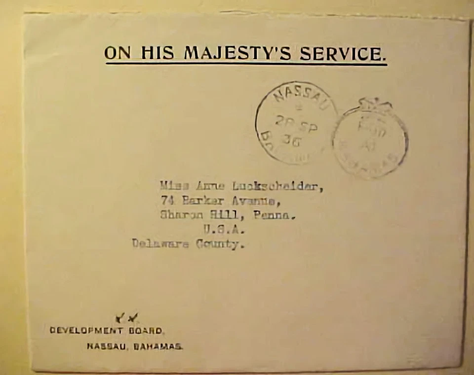 BAHAMAS OHMS Crown 支付 28 SE 1936 年至美国 — 第 1/1 张图片