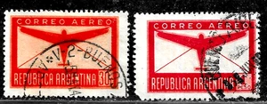 HICK GIRL- USED ARGENTINA STAMPS   SC#C38,C40  1940  AIRMAIL ISSUES     K936 - Picture 1 of 2