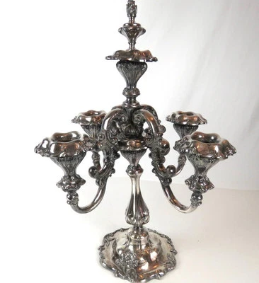 Candelabro Derby Silver Co. de 5 brazos Art Nouveau tono con cuentas incluye remate superior Foto 1 de 4