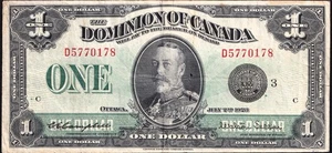 Dominion Of Canada 1923 $1 One Dollar Banknote Campbell Black Seal 3 D 5770178 - Picture 1 of 2