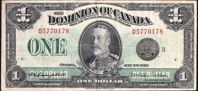Dominion Of Canada 1923 $1 One Dollar Banknote Campbell Black Seal 3 D 5770178 - Image 1 of 2