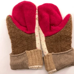 Bright Orange Home Knit Flair Cuff Winter Mittens - Picture 1 of 8