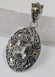 Ba Suarti Bali Green Amethyst Prasiolite Gemstone Sterling 925 & 18k. NOS - Picture 1 of 11