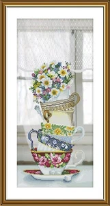 Hágalo usted mismo Kit de punto de cruz de lona tintada Tazas para la hora del té Arte artesanal Regalo único - Imagen 1 de 1