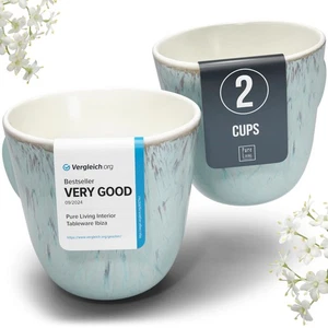 Stoneware Coffee Mugs Set of 2, Stylish Coffee Mug Set modern beige-blue, 14.... - Picture 1 of 7
