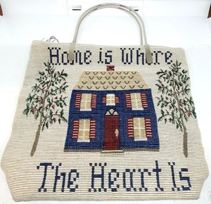 Vintage gewebte Gobelin Handtasche Home is Where The Heart Is Splitterriemen - Bild 1 von 7