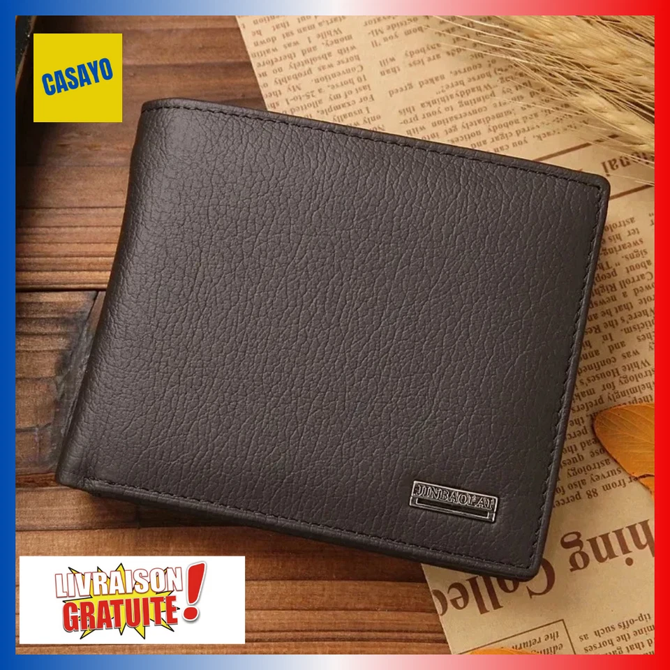 Portefeuille Homme Cuir Véritable Noir/Marron Compact Premium   - Photo 1/4