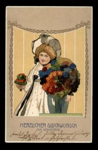 cartolina d'epoca-post card-DONNINE-WOMAN-LADY-FRAU-FEMME-HERZLICHEN GLUCKWUNSCH - Imagen 1 de 1
