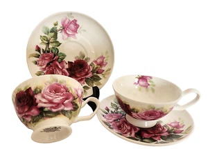 Gracie Bone China Stechcol 2er Set Teetassen- & Untertassenset Rosa Kohlrosen - Bild 1 von 12