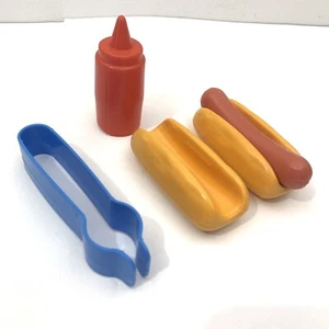 Vintage 1987 Fisher Price Fun Pretend Play Food Hot Dog & Tongs Ketchup Bottle - Picture 1 of 7