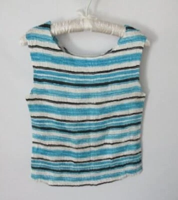 Casual Corner blue black striped poly stretch sleeveless top blouse *Sz M* - Изображение 1 из 3
