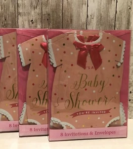 Menge 24 Rosa Babyparty Einladungen & Umschläge Einteiler Form 8x5 G - Bild 1 von 2