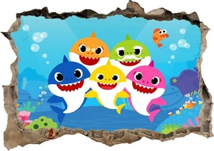 Baby Shark Family Fish Kids  3d Mural Wall View Sticker Poster Decal z776 - Picture 1 of 1