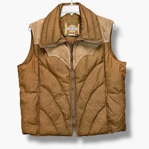 Vintage Pioneer Wear Mens L Puffer Vest Zip Up Brown Suede Rockabilly Western - Picture 1 of 21