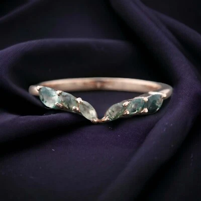 Banda nupcial curva de oro macizo 9k 4x2MM forma marquesa musgo natural ágata Foto 1 de 4