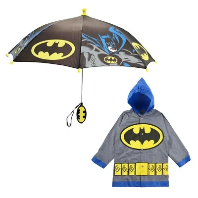 DC Comics Batman Paraguas para niños con poncho de lluvia a juego para niños de 4 a 7 años Foto 1 de 4