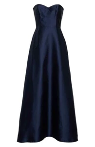 ALFRED SUNG STRAPLESS SATIN A-LINE MIDNIGHT NAVY E31 DRESS GOWN Size 12 D755S - Picture 1 of 10