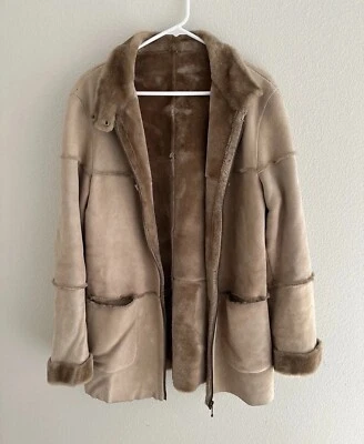 Abrigo de Gamuza Vintage, 100% Piel de Oveja Genuina Piel de Oveja, Chaqueta Marrón Tostado TALLA 12 Foto 1 de 4