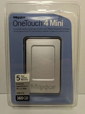 Maxtor OneTouch 4 Mini 160GB USB 2.0 External Portable Hard Drive New/Sealed - Image 1 of 4