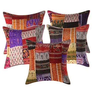 Multicoloured Cushion Cover Vintage Gypsy Patchwork Tribal Ethnic Hippie Pillow - Picture 1 of 6
