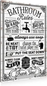 BEASTZHENG Funny Bathroom Rules Metal Tin Sign Wall Decor - Farmhouse...  - Picture 1 of 5