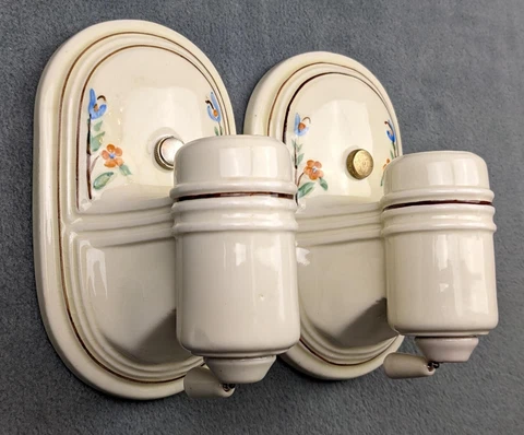 Pair PORCELIER 1930's-1950's Art Deco/MCM porcelain Sconces, rewired, restored Cover