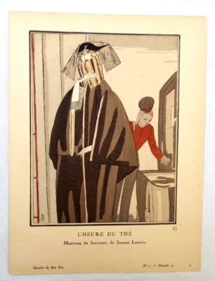 Vintage Francês 1920 Bon Ton Du Gazette Estampa Pochoir Edouardo Benito LHeure - Imagem 1 de 4