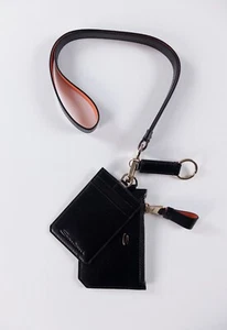 SANTONI Cartera Doble Tarjetero Cuero Negro con Correa Auténtica Italia Nueva Con Etiquetas - Imagen 1 de 12
