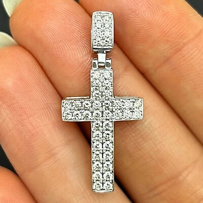 Collar Colgante Cruz Religiosa Oro Blanco 14k Diamante Natural 1Ct 16"-18" Foto 1 de 4