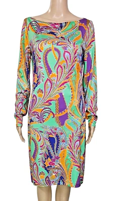 RALPH LAUREN BLACK LABEL Silk Multicolor Floral Paisley Boatneck Sheath Dress 10 - Image 1 of 4