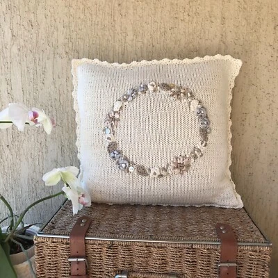 cotton 16x16 decorative pillows for sofa with handmade embroidery - Image 1 of 4