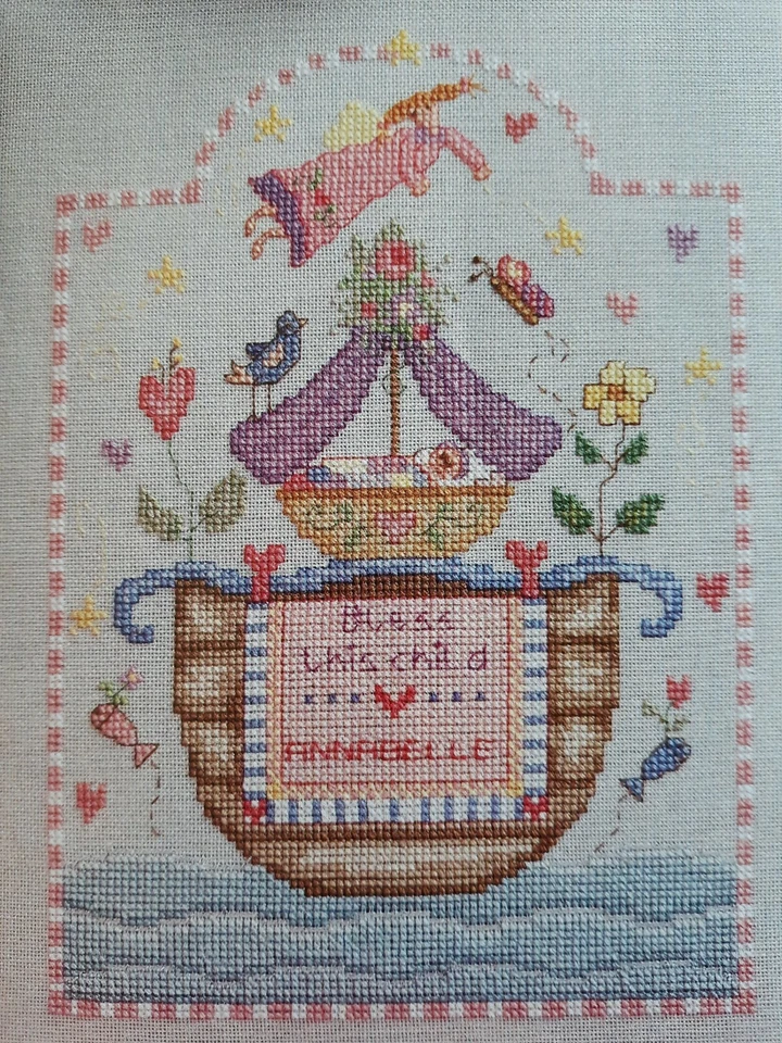 Cross Stitch "BOAT OF BLESSINGS BIRTH ANNOUNCEMENT" pattern ~ baby, sampler - Image 1 of 1