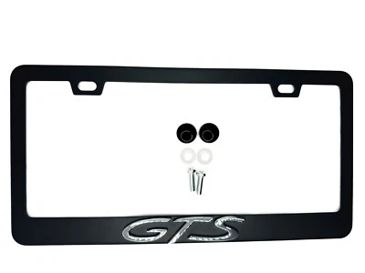 BLACK Emblem License Plate Frame Stainless Steel for Porsche GTS w/ Chrome Logo - Image 1 of 2