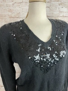 Vintage NWT Black Angora Blend Sweater Sequin Collar Party GLAM Christmas Med - Picture 1 of 13
