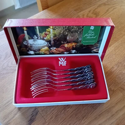 WMF 6 Kuchengabeln   Rosenmuster  alt Vintage versilbert mit Etui - Bild 1 von 4