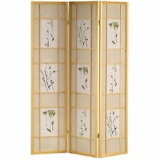 3 Panel Room Divider, Floral Shoji Screen Natural