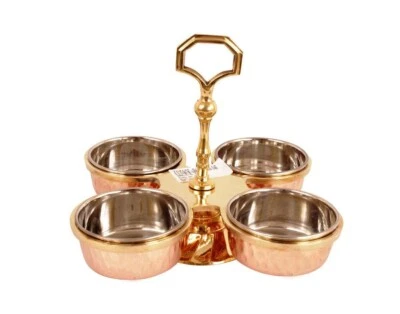Handmade Steel Copper 4 Bowl Compartment Pickle Set for Dish Serving Restaurant - Image 1 of 4