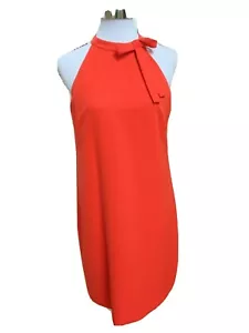 EUC MAGGY LONDON Neon Coral Color Sleeveless Summer Dress Size 8 US 12 UK 38 EU - Picture 1 of 12
