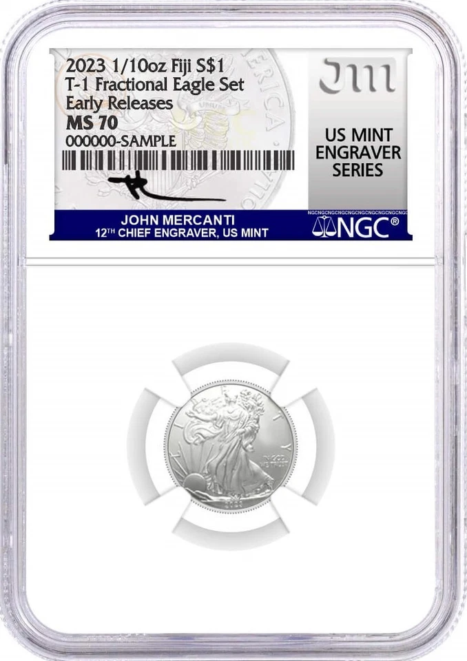 2023 Fiji 1/10 oz Type 1 Silver Eagle NGC MS70 Early Releases Mercanti Signature - Image 1 of 2
