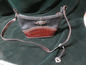 Brighton Black & Brown Leather Purse 315953 w/ Red Fabric Lining NICE! - Picture 1 of 10