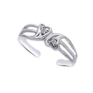 0.02 KT Moissanite Doppio Cuore Regolabile Punta Anello 14K Oro Bianco Argento - Foto 1 di 4