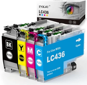 LC436 Ink Cartridges 4 Pack Compatible for Brother LC436 LC436XL LC436BK LC436Y - Picture 1 of 8