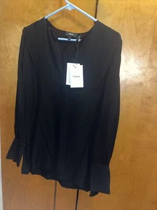 Túnica fluida negra 100 % seda Theory para mujer estilo clásico cuello en V borla talla P nueva con etiquetas - Imagen 1 de 5
