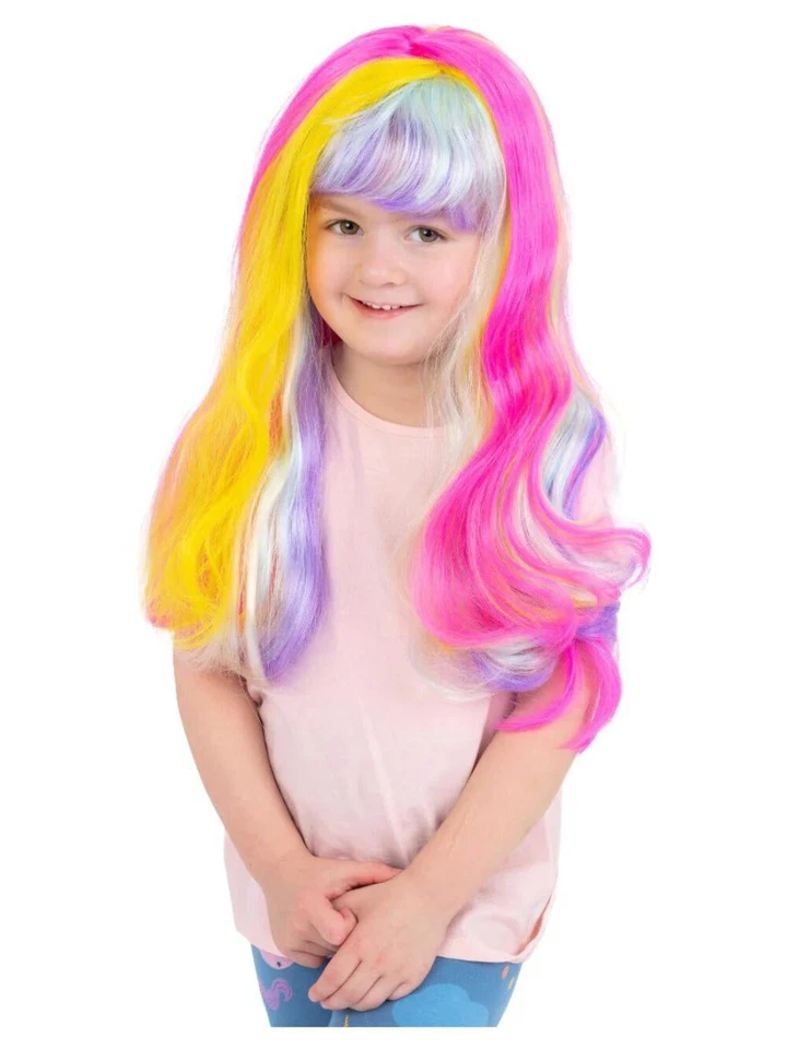 Unicorn Rainbow Wig Pink Girls Princess Party Fancy Dress Wavy Wig - Image 1 of 1