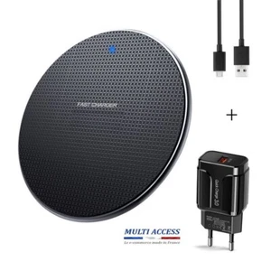 Chargeur sans fil Induction Rapide + Secteur Noir iPhone Samsung Huawei Xiaomi - Afbeelding 1 van 7