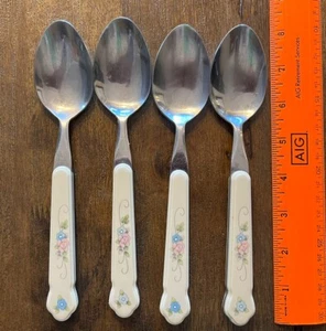 Pfaltzgraff Tea Rose Set di 4 cucchiaini da zuppa ovale per cena in acciaio inox - Foto 1 di 5