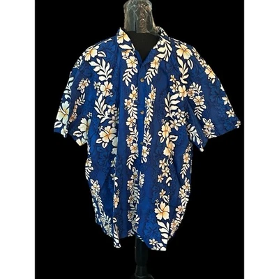 Camisa abotonada azul y blanca floral hawaiana de Jade Fashions para hombre talla 2XL XXL Foto 1 de 4