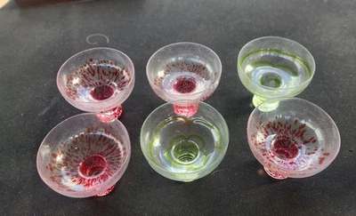 Juego de 6 vasos de margarita de vidrio artístico rojo/verde salpicaduras anchas redondas vajilla de bar nuevo sin etiquetas Foto 1 de 4