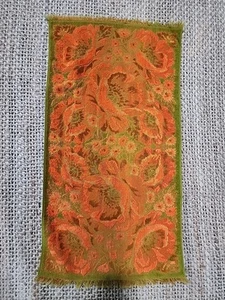 VTG MCM Fieldcrest Poppies Hand Towel Flower Power Orange Green Fringe Cotton - Picture 1 of 13