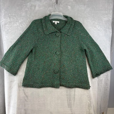 Chaqueta Suéter Coldwater Creek Mujer Grande Verde Tweed Tejido Manga 3/4 Botón Foto 1 de 4